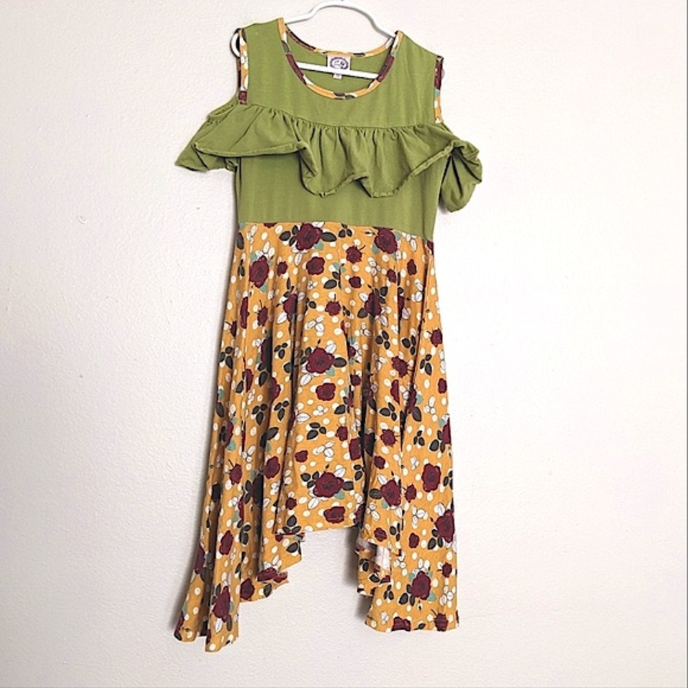 Lilli Lovebird Floral Cold Shoulder Ruffle Dress Girls size 10